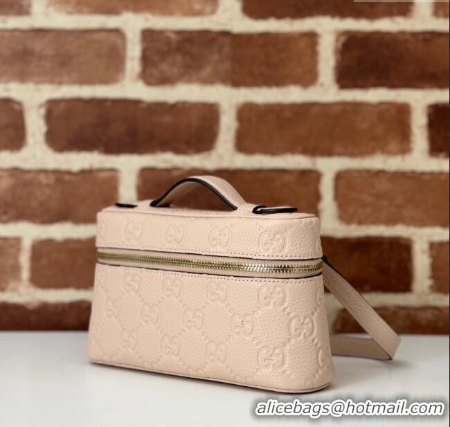 Promotional Gucci GG Grainy Leather Emblem Super Mini bag 815949 Light Pink 2024