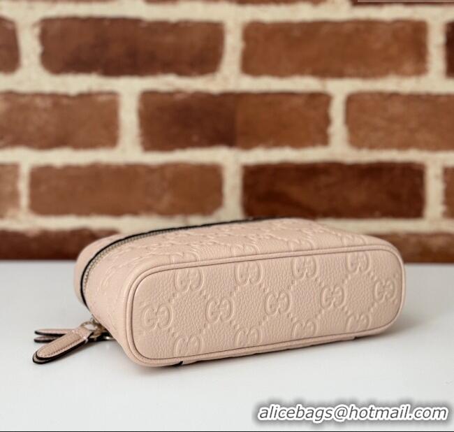 Promotional Gucci GG Grainy Leather Emblem Super Mini bag 815949 Light Pink 2024