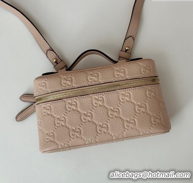Promotional Gucci GG Grainy Leather Emblem Super Mini bag 815949 Light Pink 2024