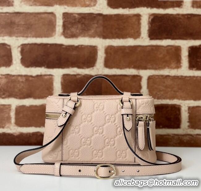 Promotional Gucci GG Grainy Leather Emblem Super Mini bag 815949 Light Pink 2024