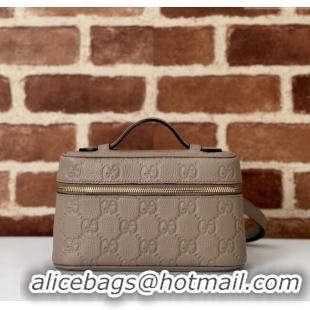 Reasonable Price Gucci GG Grainy Leather Emblem Super Mini bag 815949 Grey 2024