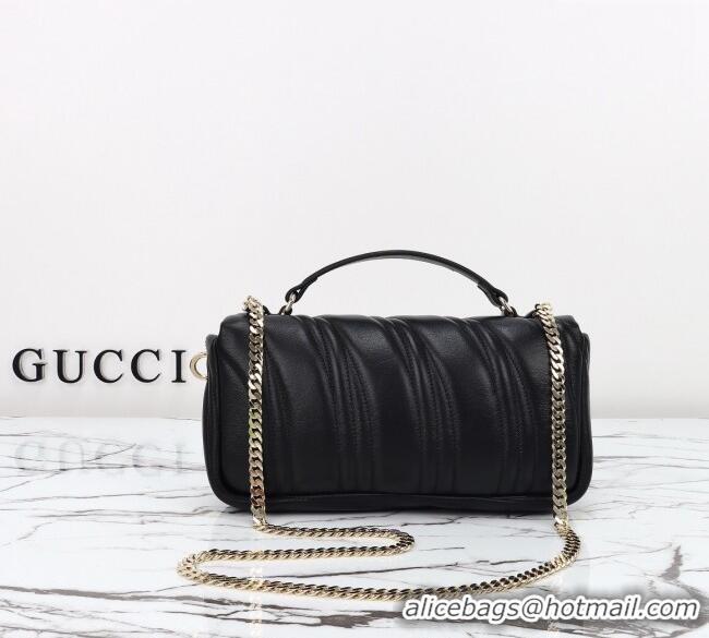 Famous Brand Gucci Quilted Puffy Leather Milano Small Top Handle bag 806016 Black 2024