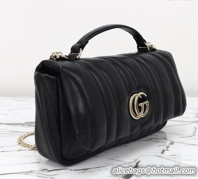 Famous Brand Gucci Quilted Puffy Leather Milano Small Top Handle bag 806016 Black 2024