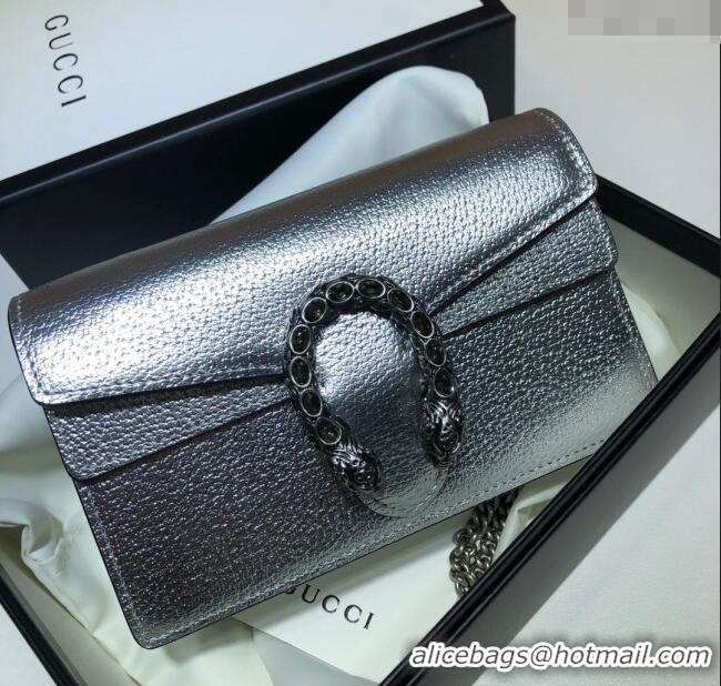 Promotional Gucci Dionysus Leather Super Mini Bag 476432 Silver 2024