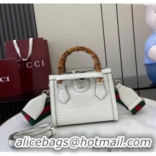 Super Quality Gucci Diana Mini Tote Bag in Crocodile Embossed Leather 702732 White 2024