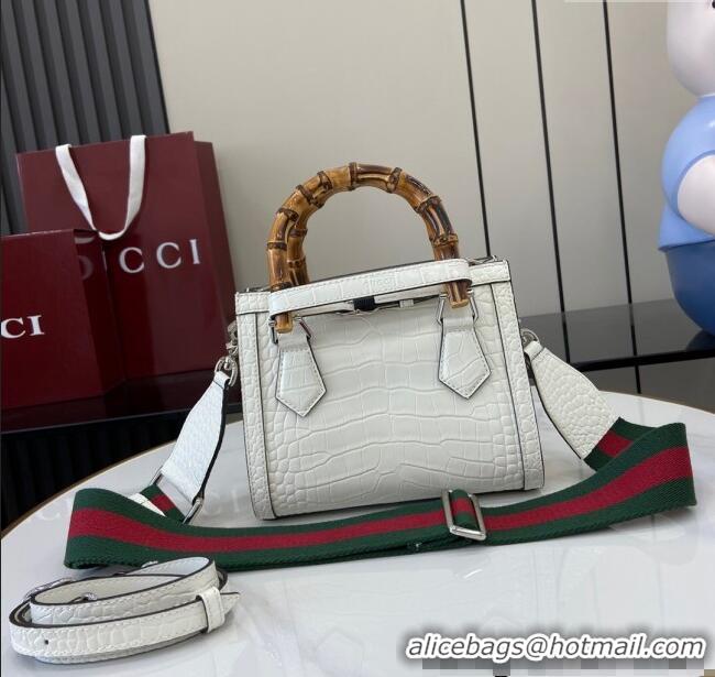 Super Quality Gucci Diana Mini Tote Bag in Crocodile Embossed Leather 702732 White 2024
