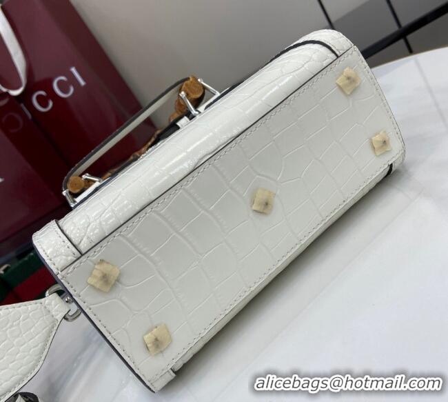 Super Quality Gucci Diana Mini Tote Bag in Crocodile Embossed Leather 702732 White 2024