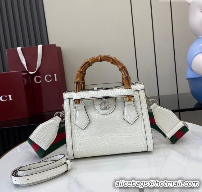Super Quality Gucci Diana Mini Tote Bag in Crocodile Embossed Leather 702732 White 2024