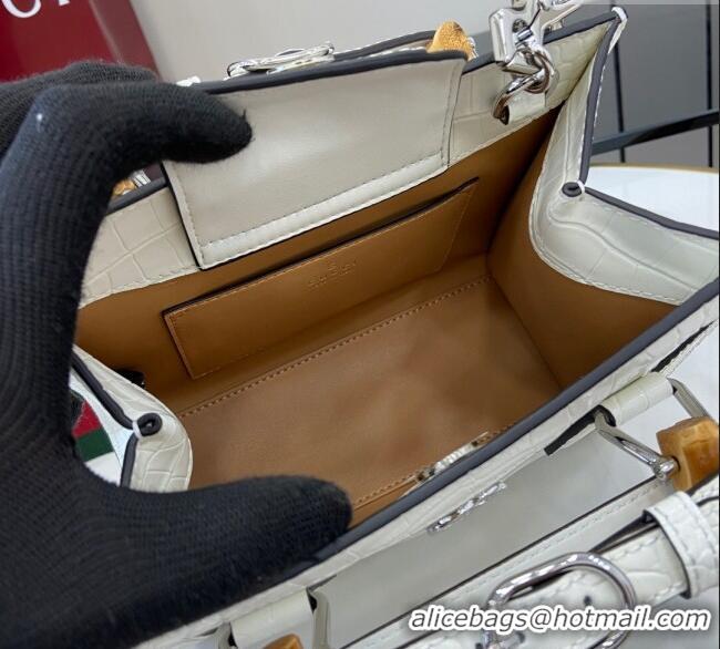Super Quality Gucci Diana Mini Tote Bag in Crocodile Embossed Leather 702732 White 2024