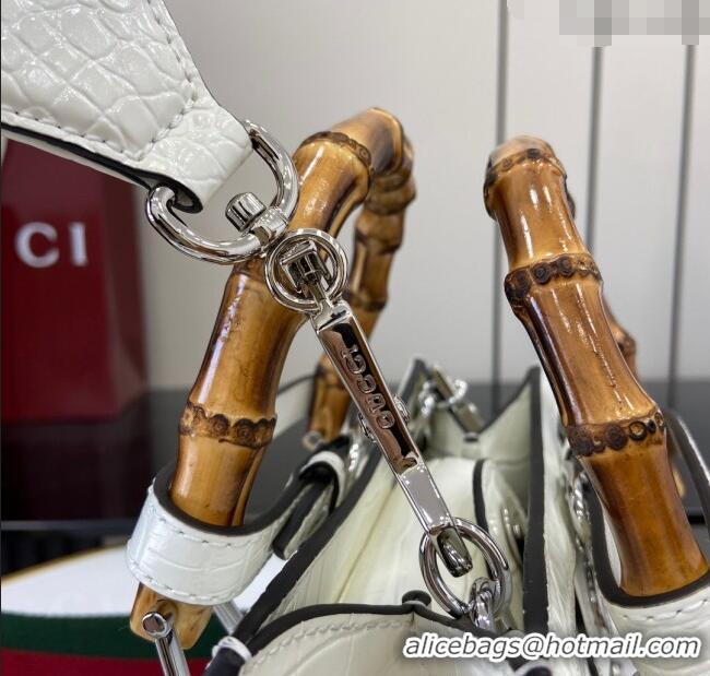 Super Quality Gucci Diana Mini Tote Bag in Crocodile Embossed Leather 702732 White 2024