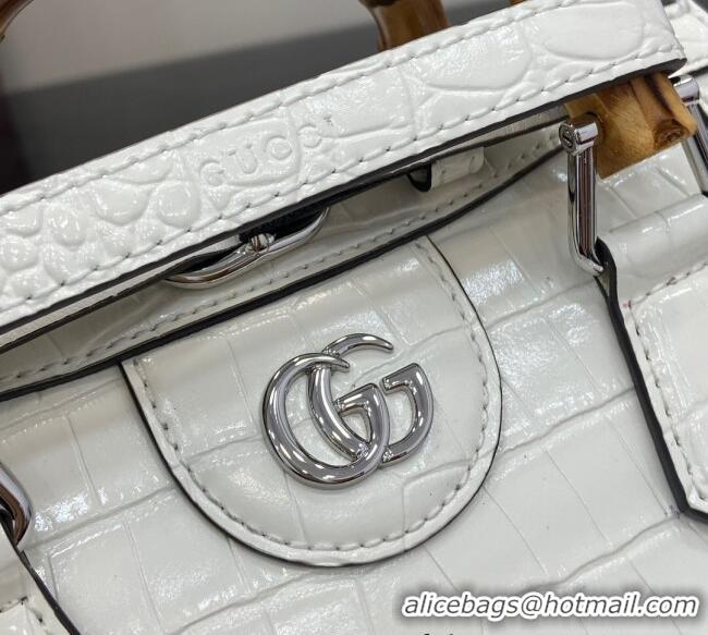Super Quality Gucci Diana Mini Tote Bag in Crocodile Embossed Leather 702732 White 2024