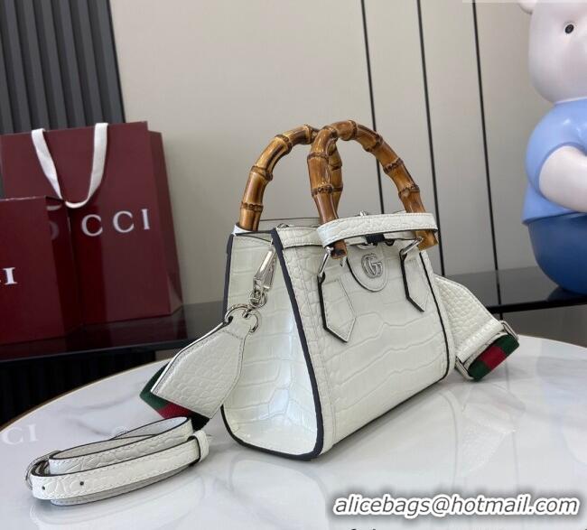 Super Quality Gucci Diana Mini Tote Bag in Crocodile Embossed Leather 702732 White 2024