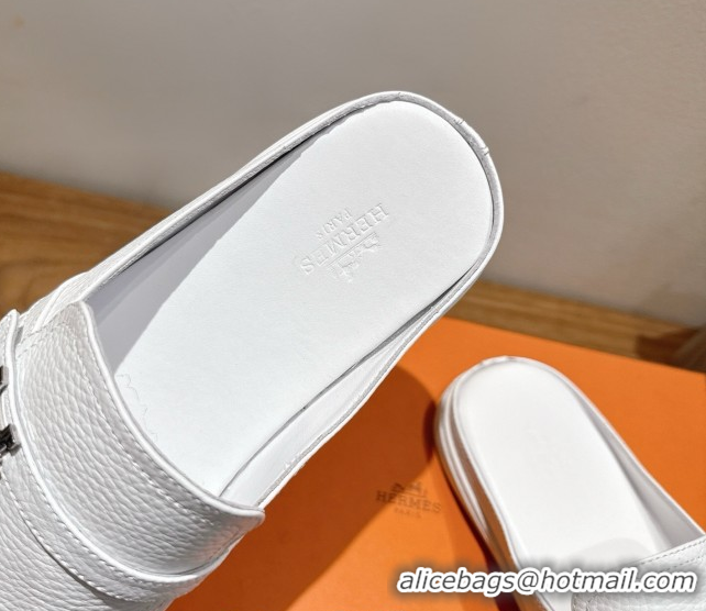Unique Style Hermes Likely Flat Mules in Grained Calfskin with Mini H Buckle White 2025 H252805