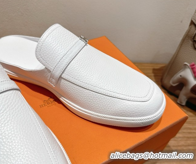 Unique Style Hermes Likely Flat Mules in Grained Calfskin with Mini H Buckle White 2025 H252805