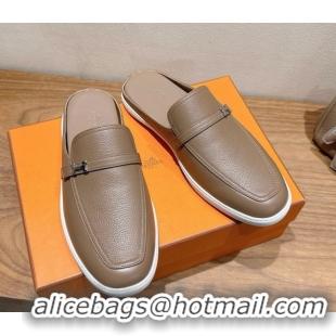 Sumptuous Hermes Likely Flat Mules in Grained Calfskin with Mini H Buckle Grey 2025 H252805