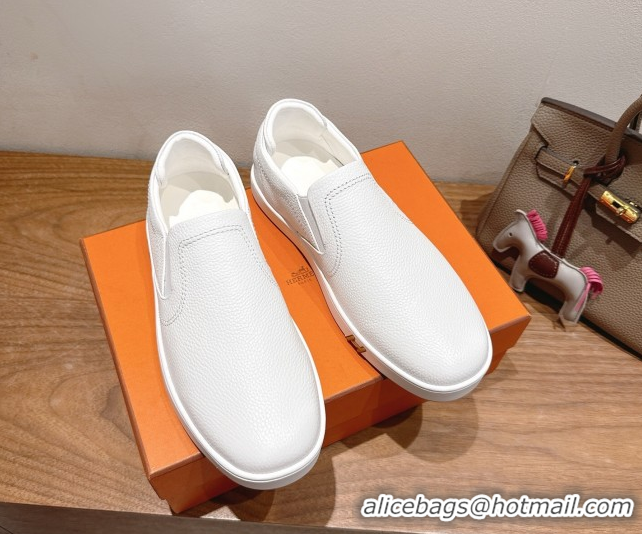 Grade Hermes Lucky slip-on sneakers in Grained Calfskin with with signature 