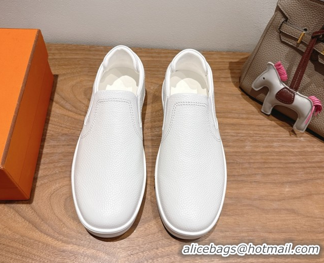 Grade Hermes Lucky slip-on sneakers in Grained Calfskin with with signature 