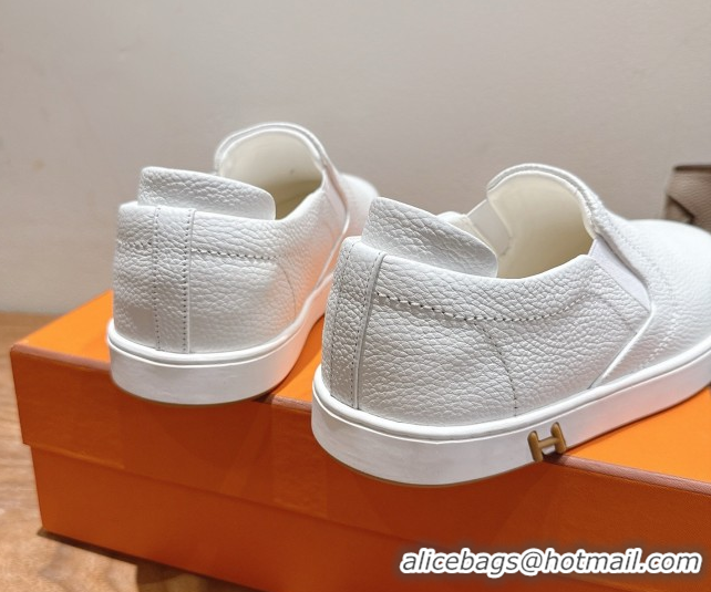 Grade Hermes Lucky slip-on sneakers in Grained Calfskin with with signature 