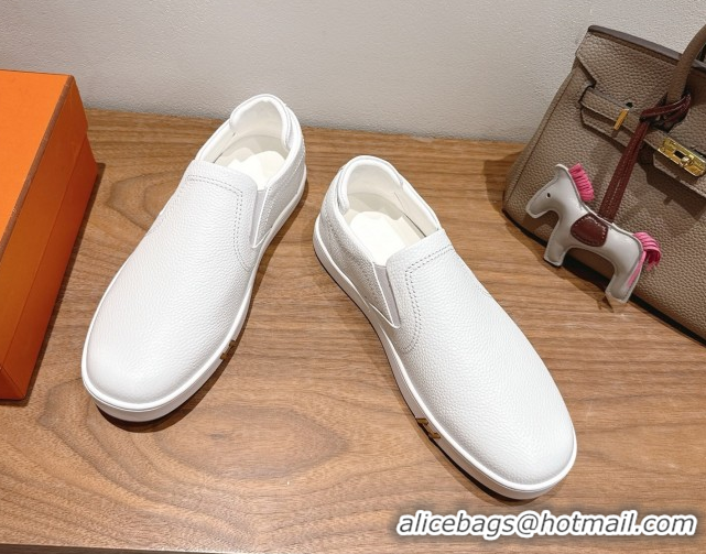 Grade Hermes Lucky slip-on sneakers in Grained Calfskin with with signature 