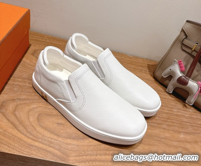 Grade Hermes Lucky slip-on sneakers in Grained Calfskin with with signature 