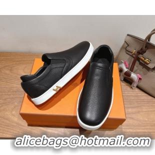 Shop Cheap Hermes Lucky slip-on sneakers in Grained Calfskin with with signature "H" Black 2025 H252894