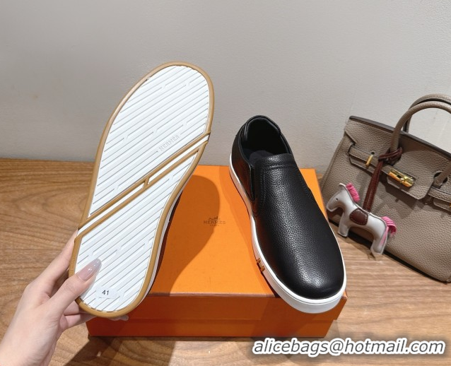 Shop Cheap Hermes Lucky slip-on sneakers in Grained Calfskin with with signature 