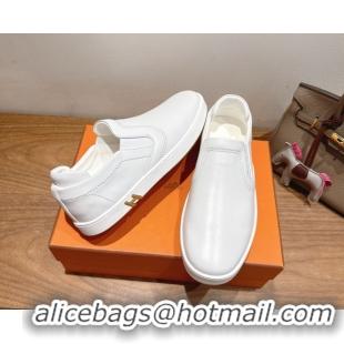 Discount Hermes Lucky slip-on sneakers in Smooth Calfskin with with signature "H" White 2025 H252894