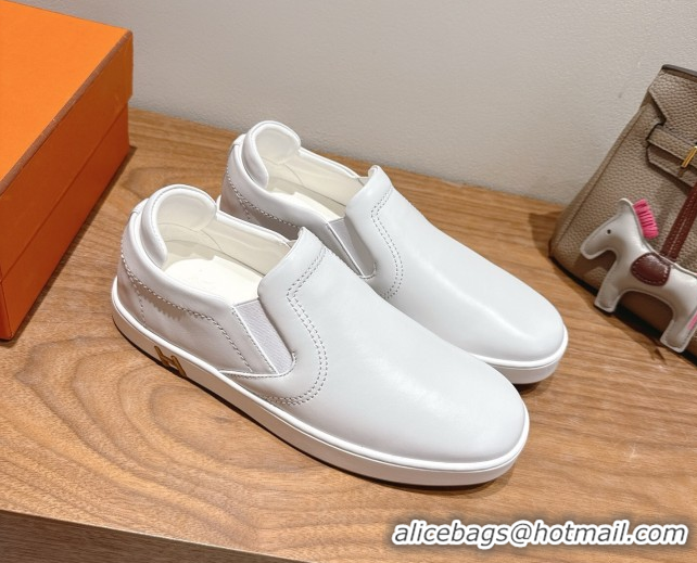 Discount Hermes Lucky slip-on sneakers in Smooth Calfskin with with signature 