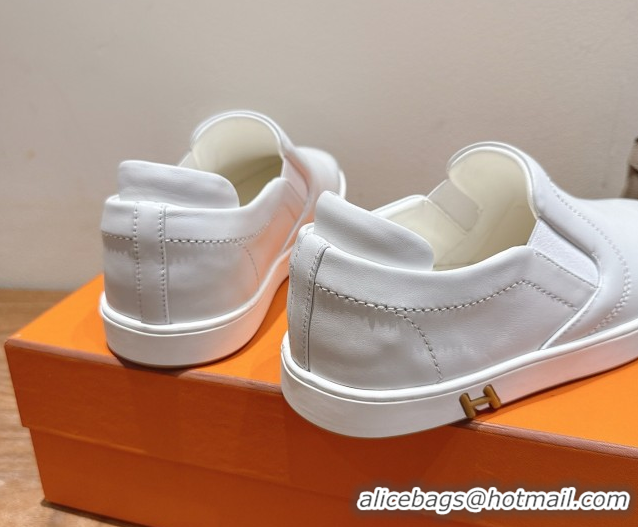 Discount Hermes Lucky slip-on sneakers in Smooth Calfskin with with signature 