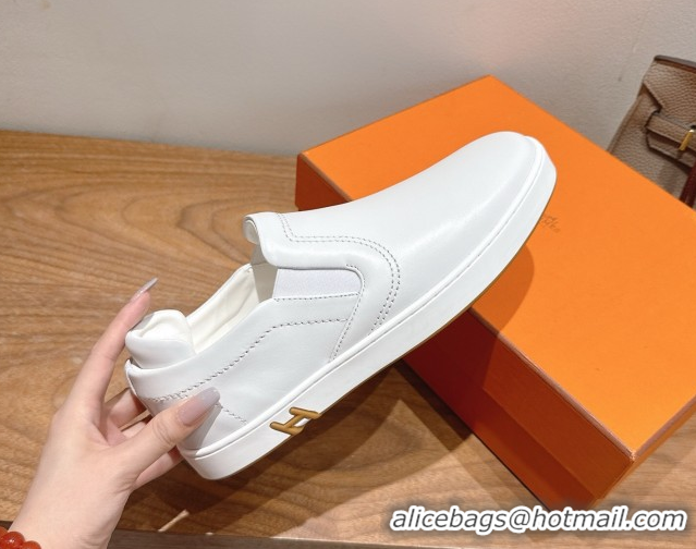 Discount Hermes Lucky slip-on sneakers in Smooth Calfskin with with signature 