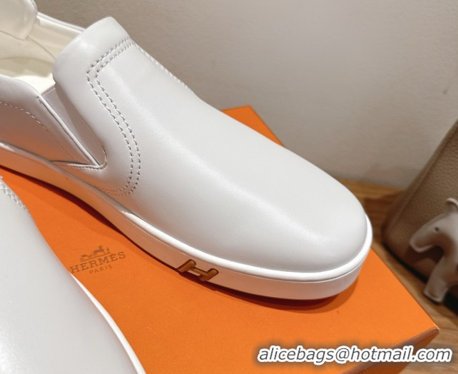 Discount Hermes Lucky slip-on sneakers in Smooth Calfskin with with signature 