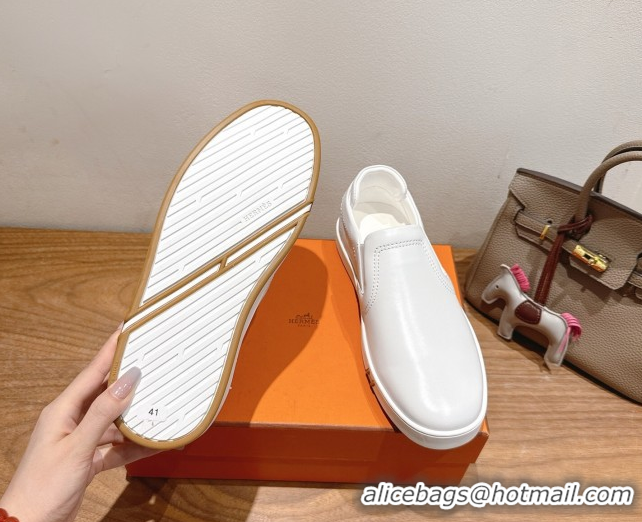Discount Hermes Lucky slip-on sneakers in Smooth Calfskin with with signature 