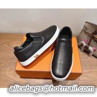 Hot Style Hermes Lucky slip-on sneakers in Smooth Calfskin with with signature "H" Black 2025 H252894