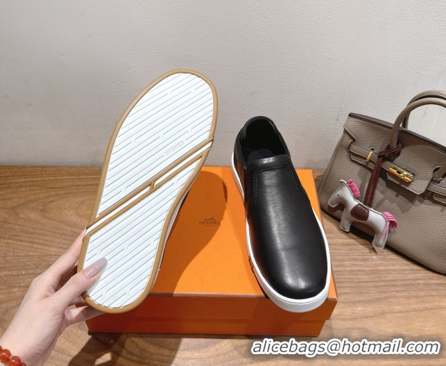 Hot Style Hermes Lucky slip-on sneakers in Smooth Calfskin with with signature 