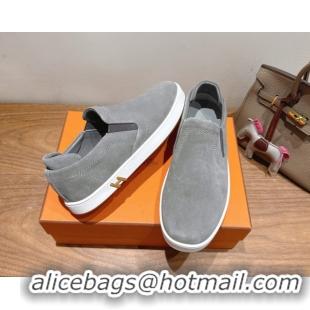 Stylish Hermes Lucky slip-on sneakers in Suede with with signature "H" Grey 2025 H252894