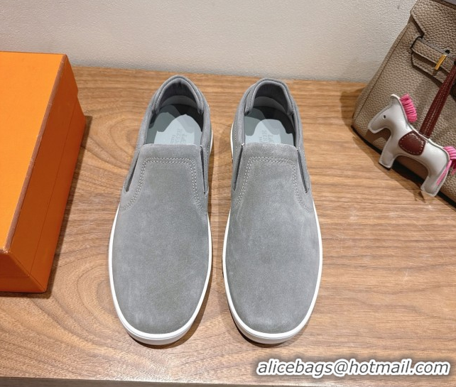 Stylish Hermes Lucky slip-on sneakers in Suede with with signature 