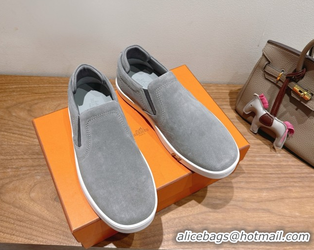 Stylish Hermes Lucky slip-on sneakers in Suede with with signature 