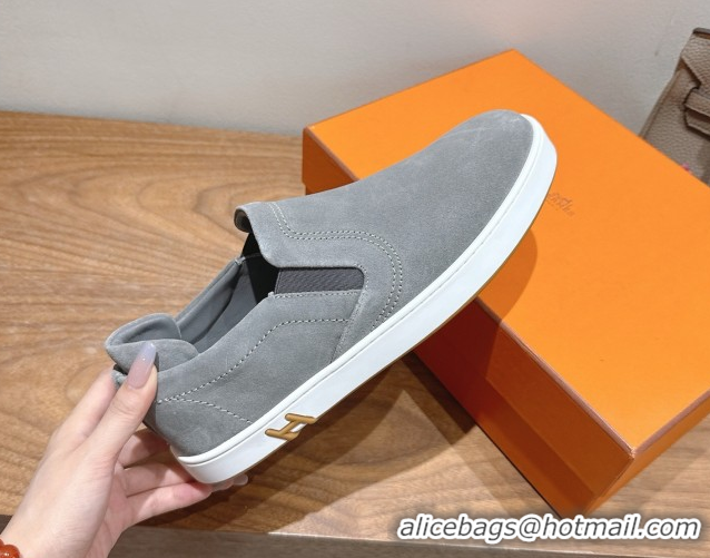 Stylish Hermes Lucky slip-on sneakers in Suede with with signature 