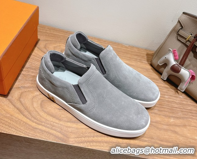 Stylish Hermes Lucky slip-on sneakers in Suede with with signature 