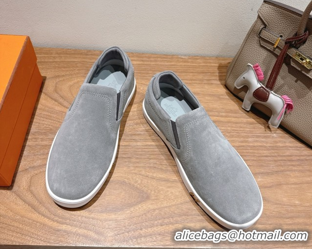 Stylish Hermes Lucky slip-on sneakers in Suede with with signature 