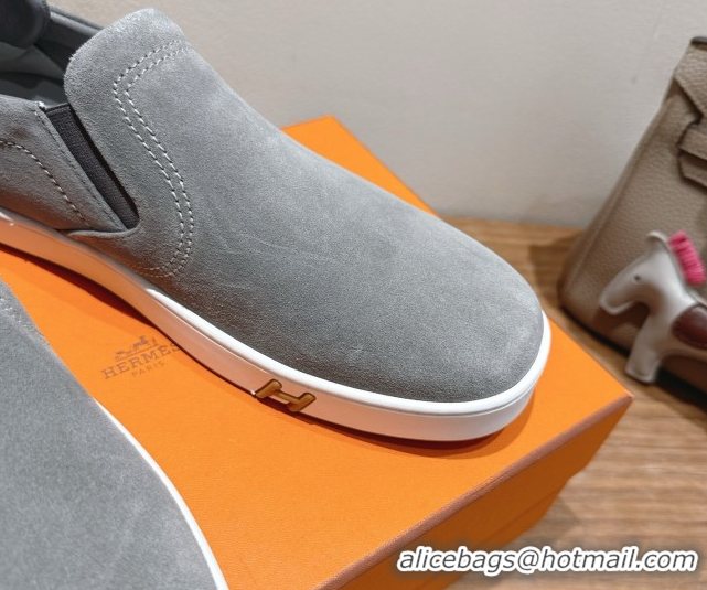 Stylish Hermes Lucky slip-on sneakers in Suede with with signature 