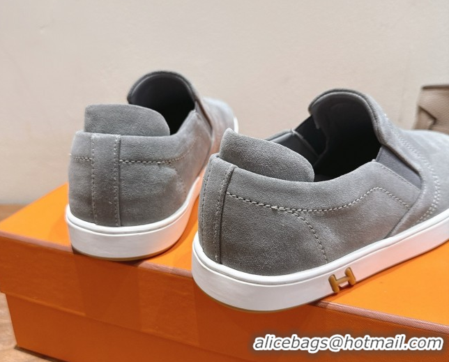 Stylish Hermes Lucky slip-on sneakers in Suede with with signature 