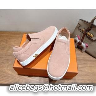 Low Price Hermes Lucky slip-on sneakers in Suede with with signature "H" Light Pink 2025 H252894