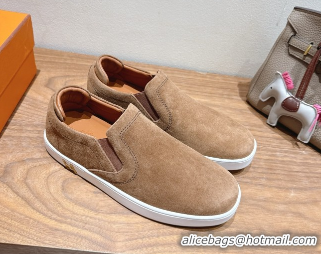 Trendy Design Hermes Lucky slip-on sneakers in Suede with with signature 