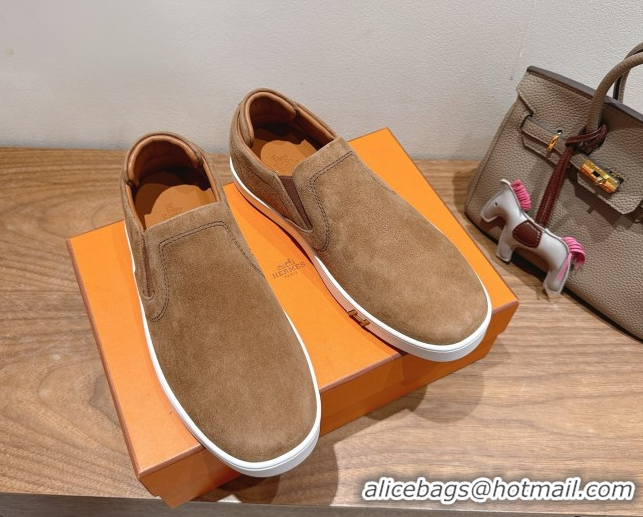 Trendy Design Hermes Lucky slip-on sneakers in Suede with with signature 