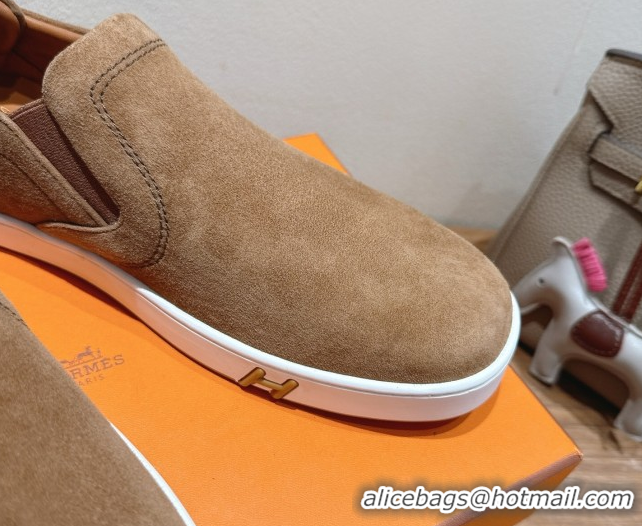 Trendy Design Hermes Lucky slip-on sneakers in Suede with with signature 