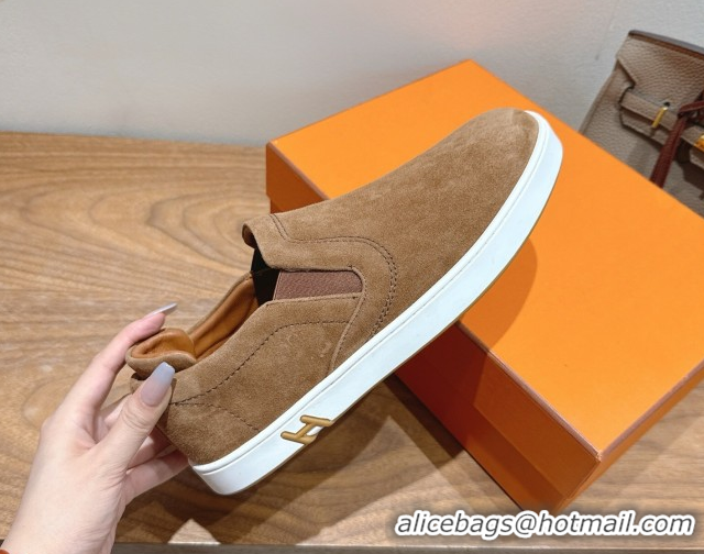 Trendy Design Hermes Lucky slip-on sneakers in Suede with with signature 