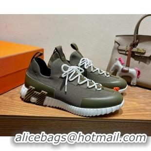 Good Quality Hermes Lift slip-on sneakers in in knit and smooth calfskin Green 2025 H252003