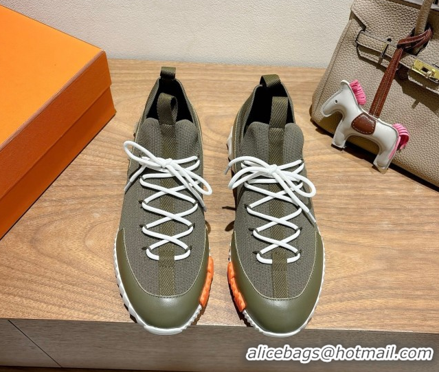 Good Quality Hermes Lift slip-on sneakers in in knit and smooth calfskin Green 2025 H252003