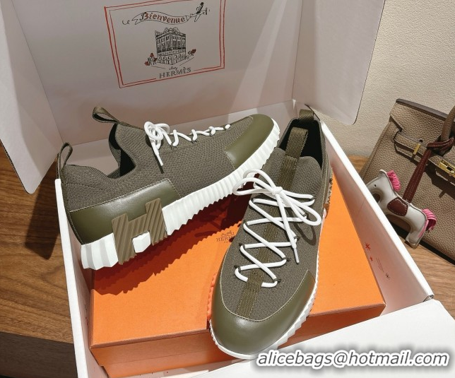 Good Quality Hermes Lift slip-on sneakers in in knit and smooth calfskin Green 2025 H252003